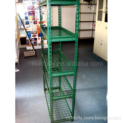 Low prices 5 layers Light DIY slotted storage rack angle iron rack with wire mesh shelf